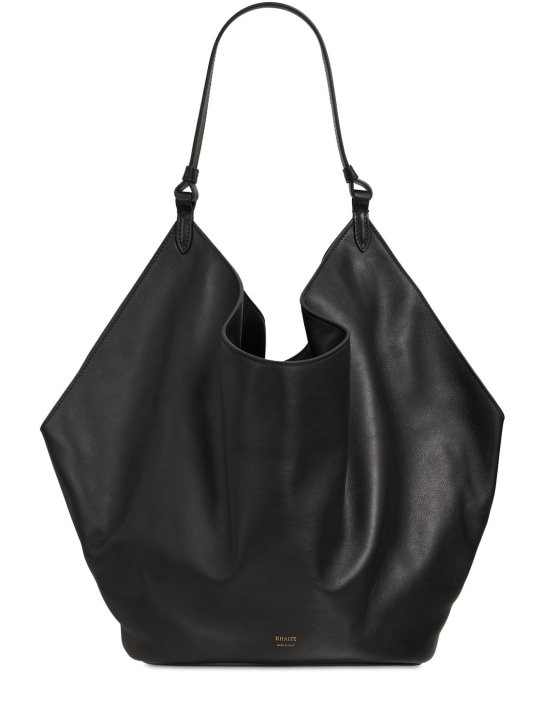 Khaite: Medium Lotus smooth leather shoulder bag - Black - women_0 | Luisa Via Roma