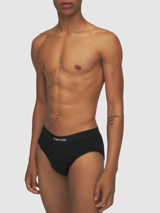 Tom Ford: Pack of 2 logo stretch cotton briefs - Black - men_1 | Luisa Via Roma
