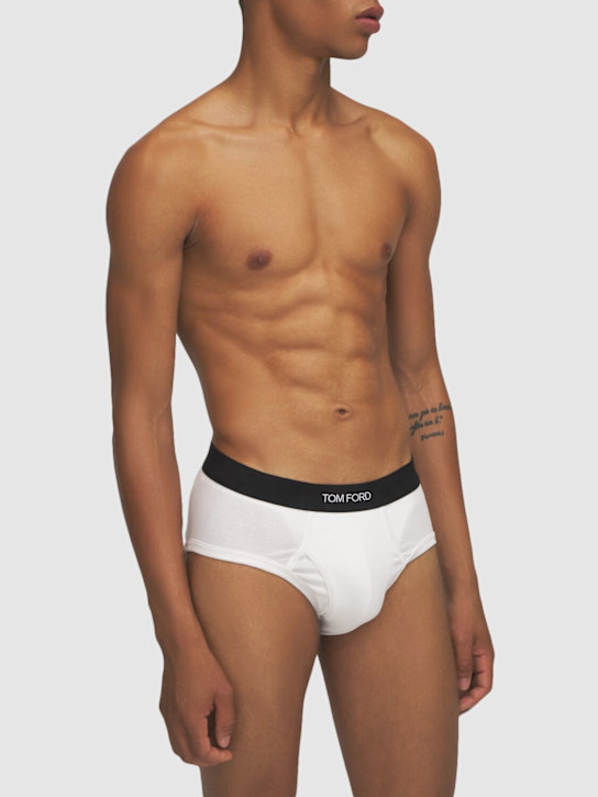 Tom Ford: Pack of 2 logo stretch cotton briefs - White - men_1 | Luisa Via Roma