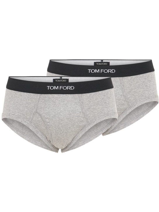 Tom Ford: LOGO弹力棉质内裤2个套装 - 灰色 - men_0 | Luisa Via Roma