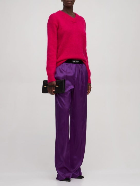 Tom Ford: Pantalon de pyjama en satin de soie à logo - Violet - women_1 | Luisa Via Roma