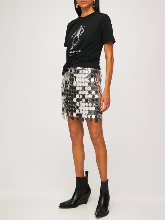 Rabanne: Round sequined mesh mini skirt - Silver - women_1 | Luisa Via Roma
