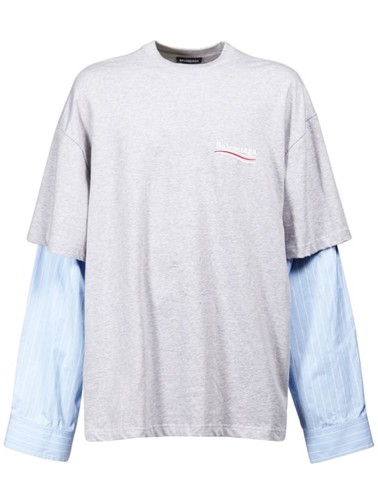 Balenciaga: T-shirt in cotone con logo e maniche - men_0 | Luisa Via Roma