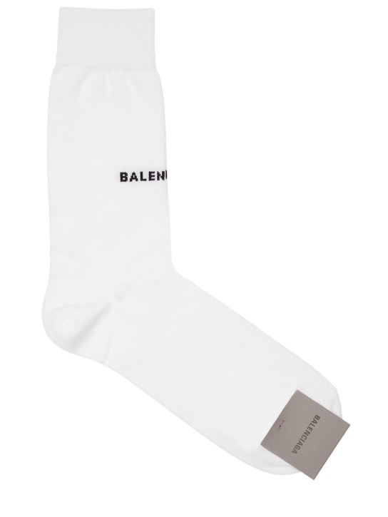 Balenciaga: Classic logo cotton blend socks - White/Black - women_0 | Luisa Via Roma