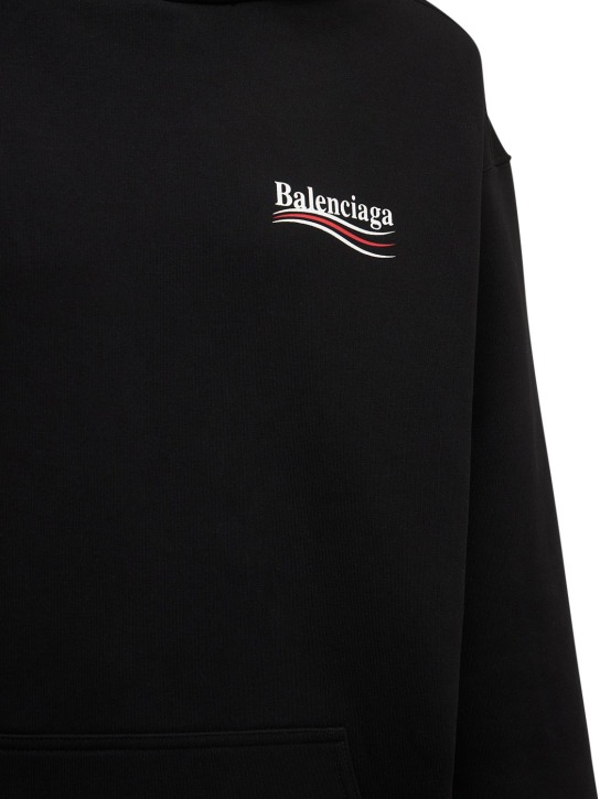 Balenciaga: Political logo cotton sweatshirt hoodie - Black - men_1 | Luisa Via Roma