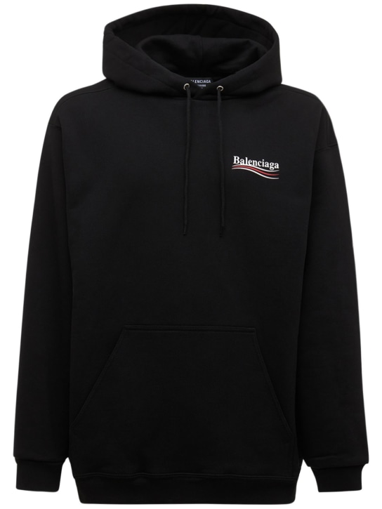 Balenciaga: Political logo cotton sweatshirt hoodie - Black - men_0 | Luisa Via Roma