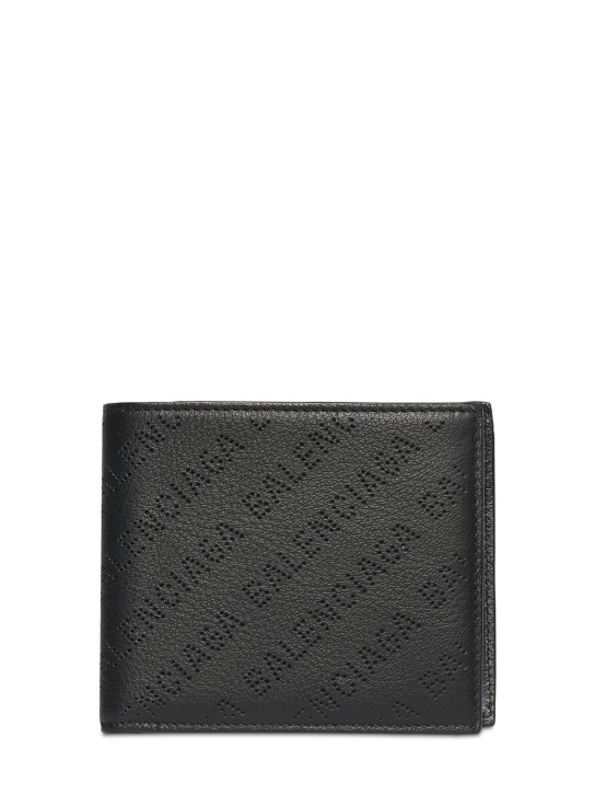 Balenciaga: Portefeuille zippé en cuir perforé à logo - Noir - men_0 | Luisa Via Roma