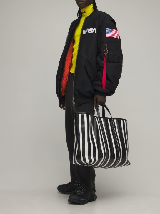 Balenciaga: Striped leather tote bag - Black/White - men_1 | Luisa Via Roma