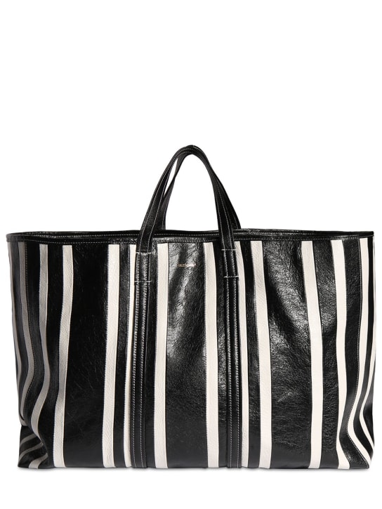 Balenciaga: Striped leather tote bag - Siyah/Beyaz - men_0 | Luisa Via Roma