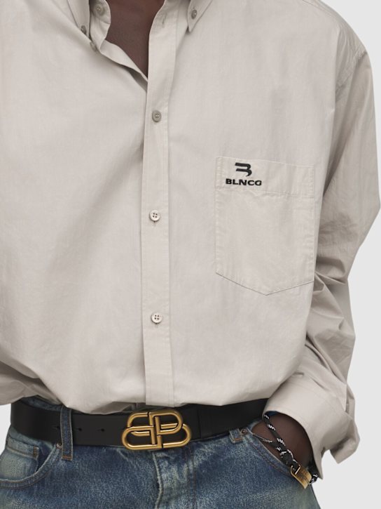 Balenciaga: 3.5cm BB Buckle leather belt - Black - men_1 | Luisa Via Roma