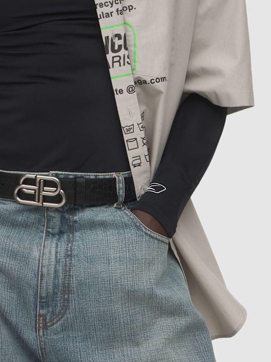 Balenciaga: Logo leather belt w/ logo buckle - Black - men_1 | Luisa Via Roma