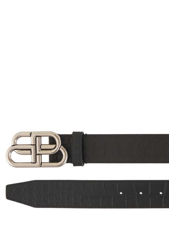 Balenciaga: Logo leather belt w/ logo buckle - Black - men_2 | Luisa Via Roma