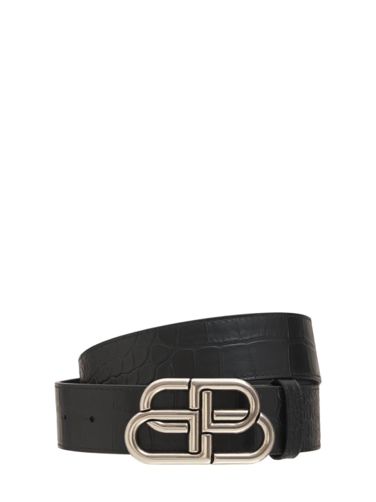 Balenciaga: Logo leather belt w/ logo buckle - Black - men_0 | Luisa Via Roma