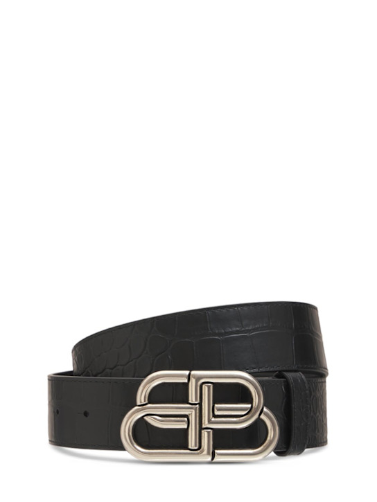 Balenciaga: Logo leather belt w/ logo buckle - Black - men_0 | Luisa Via Roma