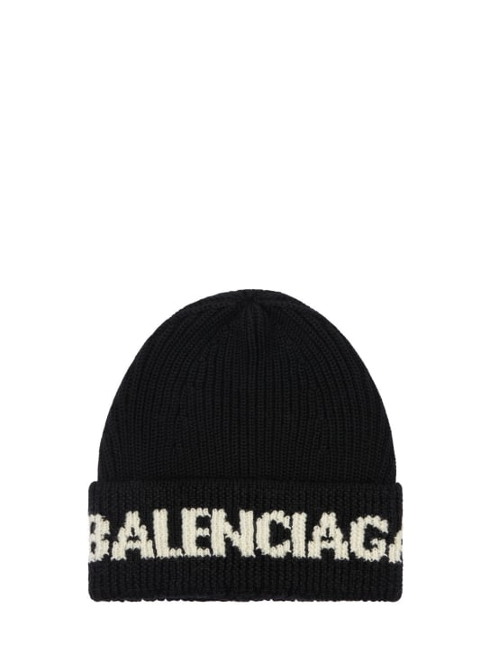 Balenciaga: Logo羊毛便帽 - 黑色 - men_0 | Luisa Via Roma
