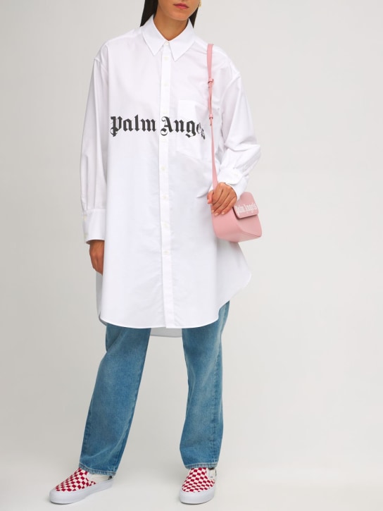 Palm Angels: Vestito in popeline di misto cotone - Bianco/Nero - women_1 | Luisa Via Roma