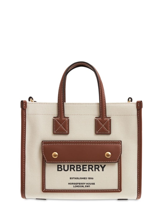 Burberry: Mini Freya leather & canvas tote bag - Natural/Tan - women_0 | Luisa Via Roma