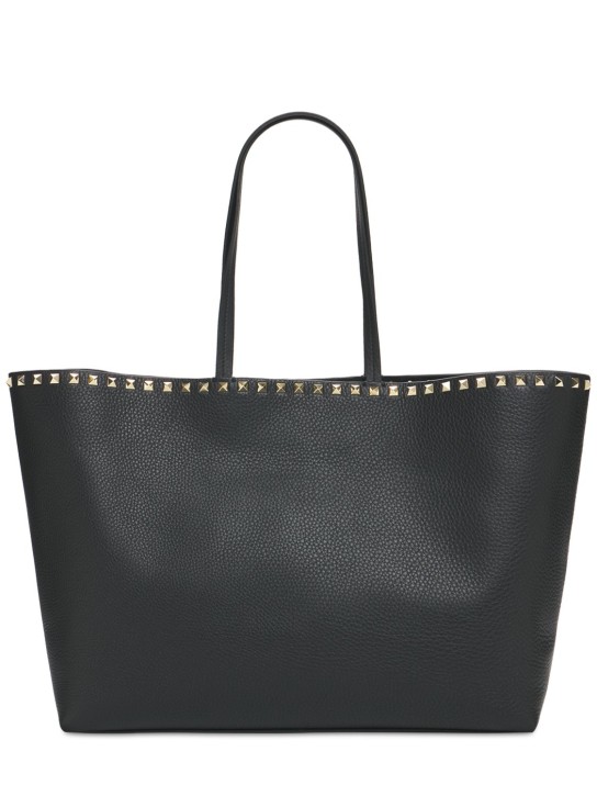 Valentino Garavani: Large Rockstud leather tote bag - Black - women_0 | Luisa Via Roma