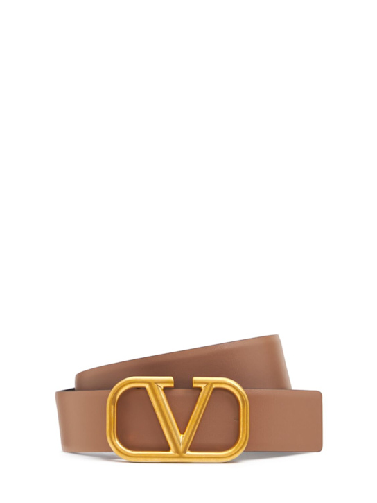 Valentino Garavani: 4cm V Logo reversible leather belt - women_0 | Luisa Via Roma
