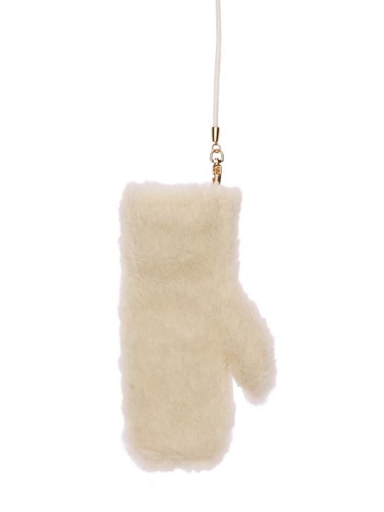 Max Mara: Ombrato wool blend teddy gloves w/ strap - White - women_1 | Luisa Via Roma