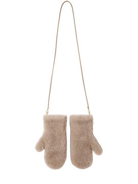 Max Mara: Ombrato wool blend teddy gloves w/ strap - Cacha - women_0 | Luisa Via Roma