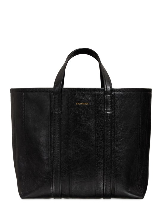 Balenciaga: Medium Barbes leather tote bag - Black - women_0 | Luisa Via Roma