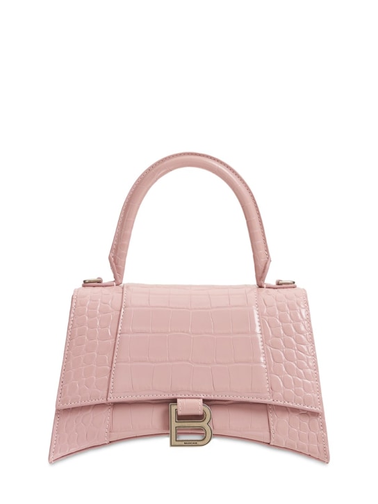 Balenciaga: Small Hourglass embossed leather bag - Powder Pink - women_0 | Luisa Via Roma