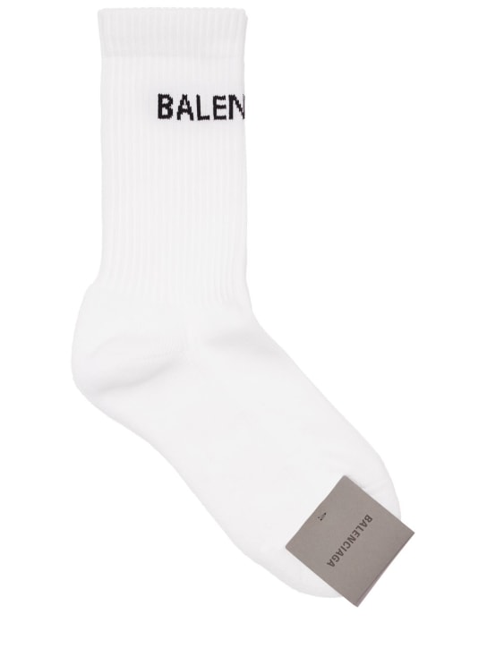 Balenciaga: Logo printed tennis socks - Beyaz - women_0 | Luisa Via Roma