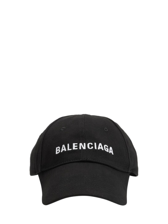 Balenciaga: Logo刺绣棉质棒球帽 - 黑色 - women_0 | Luisa Via Roma