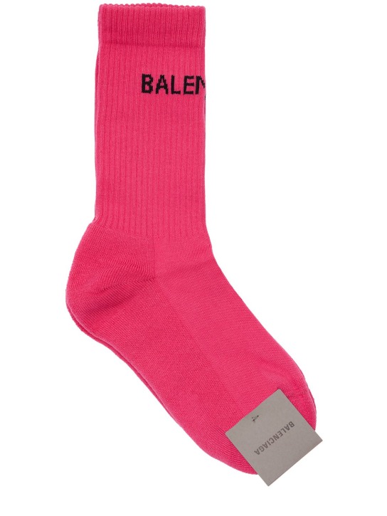 Balenciaga: Logo jacquard cotton blend socks - Pink - women_0 | Luisa Via Roma
