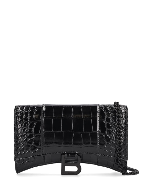 Balenciaga: Hourglass embossed leather chain wallet - Black - women_0 | Luisa Via Roma