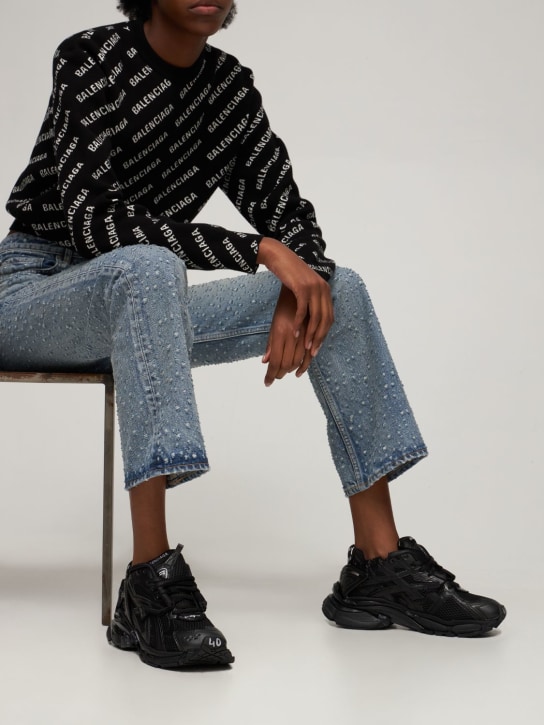 Balenciaga: 60mm Runner faux leather & mesh sneakers - Black - women_1 | Luisa Via Roma
