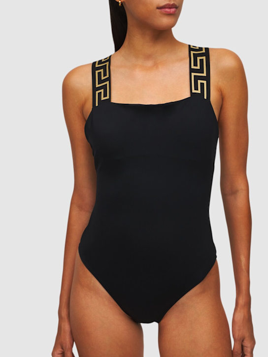 Versace: Maillot de bain une pièce détails grecs - Noir - women_1 | Luisa Via Roma