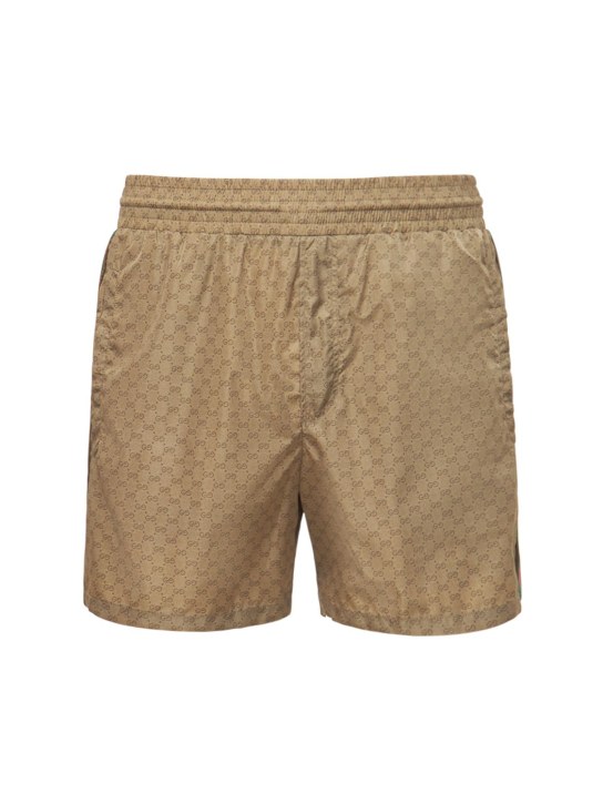 Gucci: Bañador shorts de nylon - Camel - men_0 | Luisa Via Roma