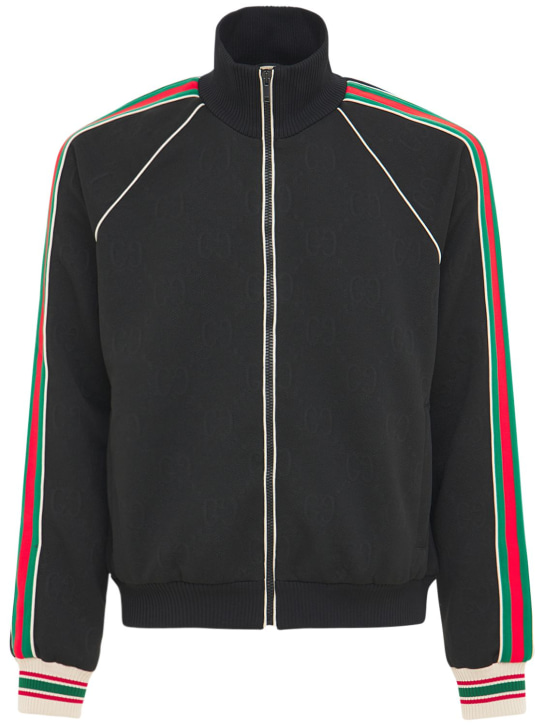 Gucci: Veste zippée en jersey jacquard GG - Noir - men_0 | Luisa Via Roma