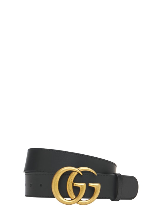 Gucci: Cintura in pelle con logo GG 4cm - Nero - women_0 | Luisa Via Roma