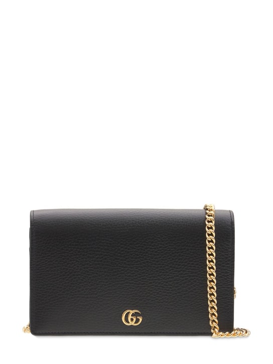 Gucci: Portefeuille mini à chaîne en cuir GG Marmont - Noir - women_0 | Luisa Via Roma