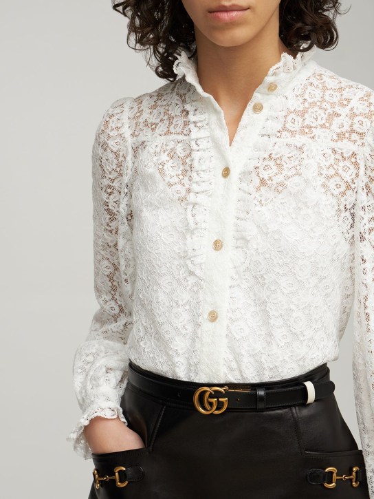 Gucci: GG Marmont reversible thin leather belt - Nero/White - women_1 | Luisa Via Roma