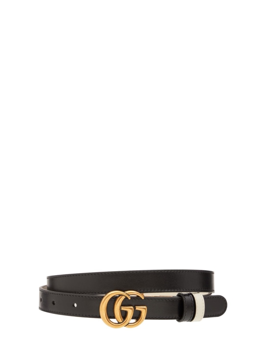 Gucci: GG Marmont reversible thin leather belt - Nero/White - women_0 | Luisa Via Roma