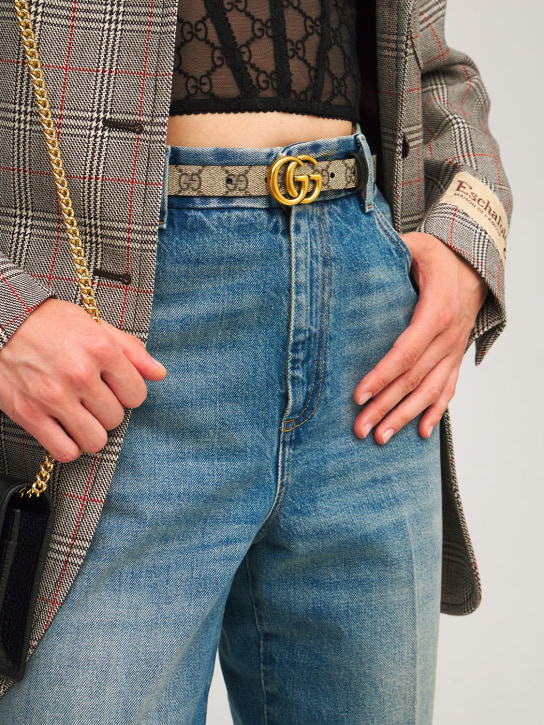 Gucci: GG Marmont reversible thin leather belt - Ebony/Black - women_1 | Luisa Via Roma