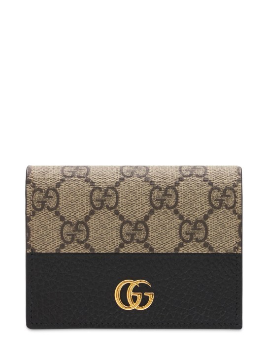 Gucci: GG Marmont キャンバスカードケースウォレット - ブラック/ベージュ - women_0 | Luisa Via Roma