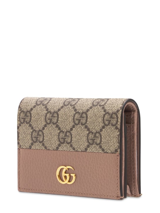 Gucci: GG Marmont 캔버스 카드 케이스 지갑 - 베이지/핑크 - women_1 | Luisa Via Roma