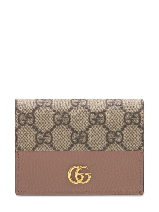 Gucci: Porte-cartes en cuir et toile GG Marmont - Beige/Rose - women_0 | Luisa Via Roma