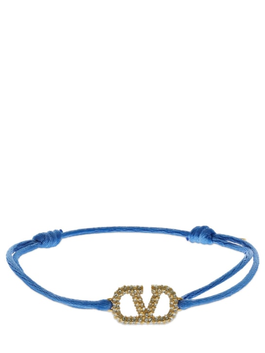 Valentino Garavani: Bracelet fin réglable avec cristaux V Logo - Niagara/Blue - women_0 | Luisa Via Roma