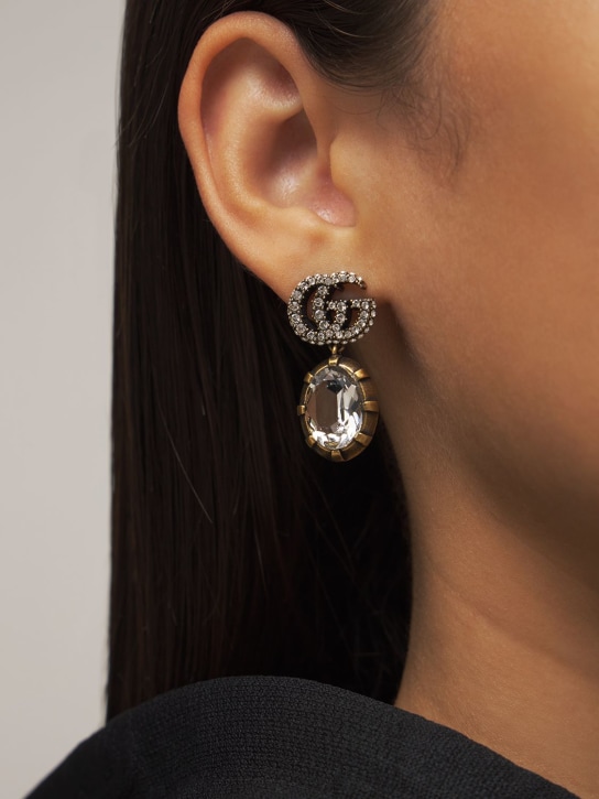 Gucci: GG Marmont crystal embellished earrings - Crystal/Silver - women_1 | Luisa Via Roma