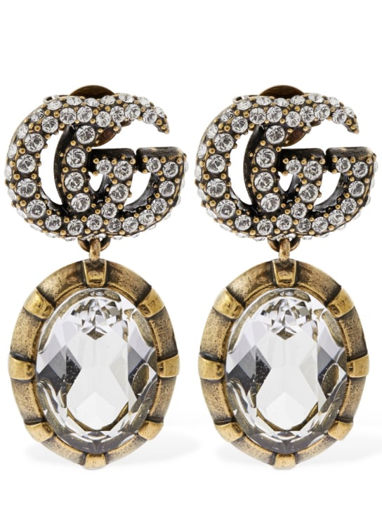 Gucci: GG Marmont crystal embellished earrings - Crystal/Silver - women_0 | Luisa Via Roma