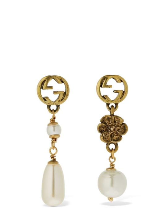 Gucci: Boucles d’oreilles en fausses perles GG Flower - Gold/Cream - women_0 | Luisa Via Roma