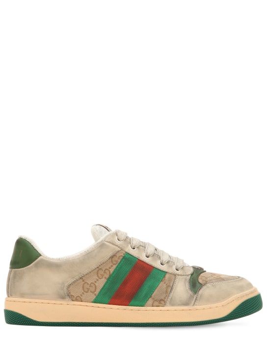 Gucci: Screener GG original运动鞋 - 米黄色/绿色 - men_0 | Luisa Via Roma