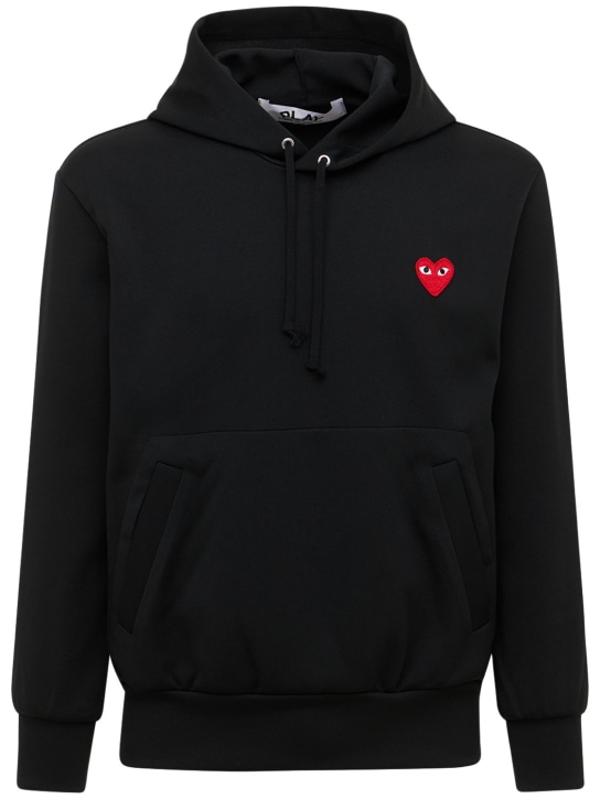 Comme des Garçons Play: Mini heart patch jersey hoodie - Black - men_0 | Luisa Via Roma