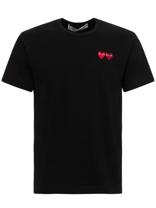 Comme des Garçons Play: Double Heart コットンジャージーTシャツ - ブラック - men_0 | Luisa Via Roma